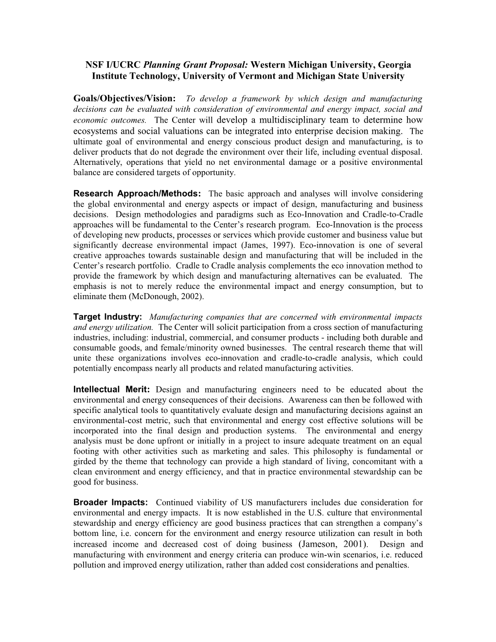 NSF I/UCRC Planning Grant Proposal: Western Michigan University, Georgia Institute Technology
