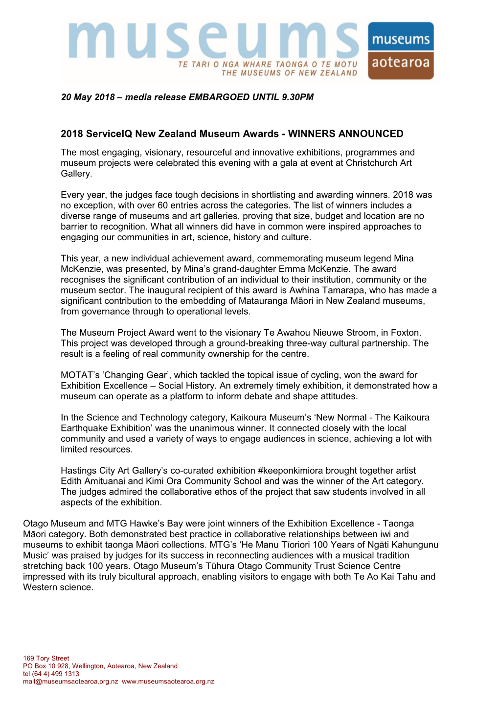 2018 Serviceiq New Zealand Museum Awards - WINNERS ANNOUNCED