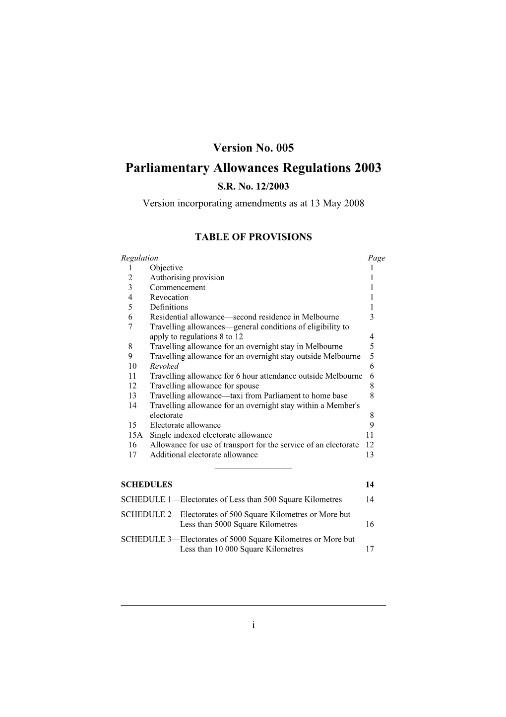 Parliamentary Allowances Regulations 2003