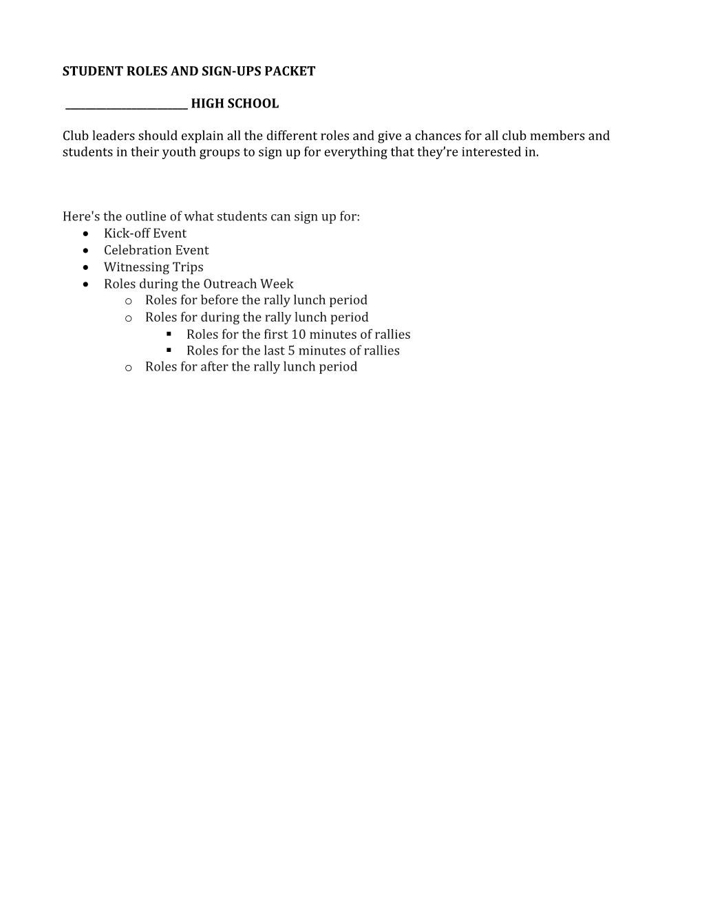 Student Roles and Sign-Ups Packet