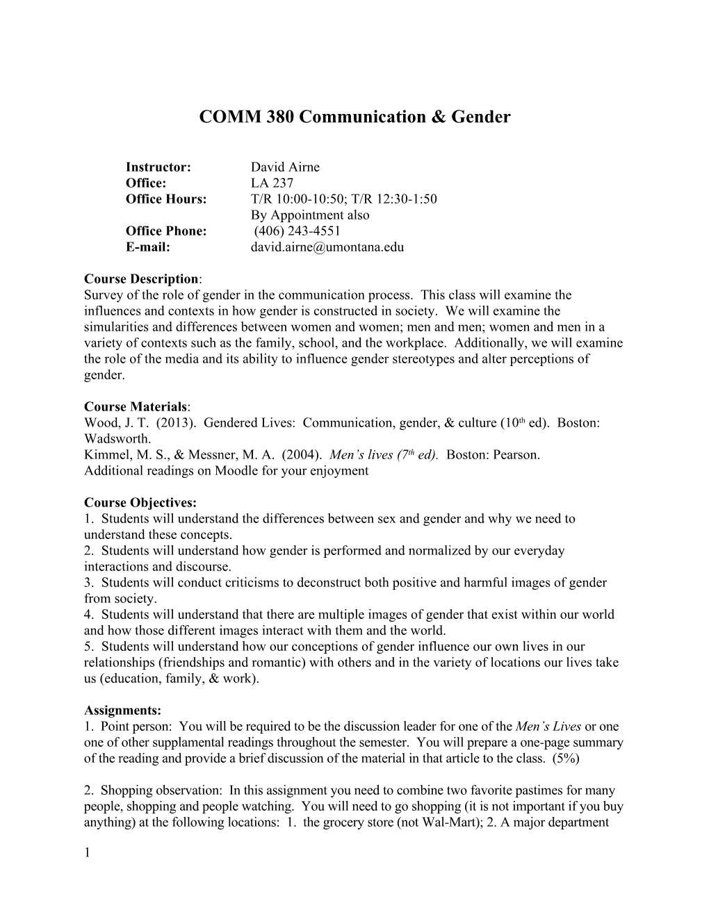 COMM 380 Communication & Gender