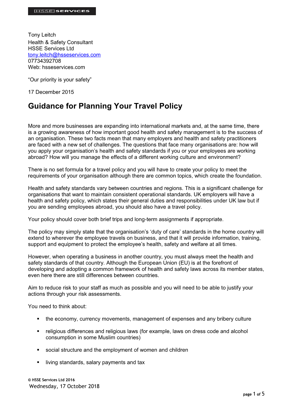 Guidance for Planning Your Travel Policy