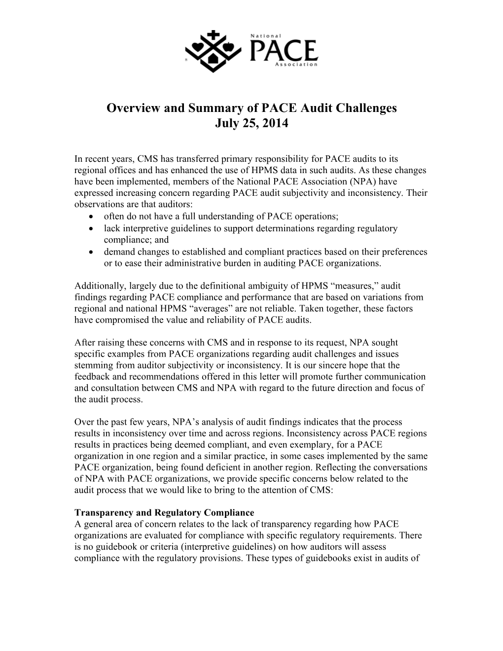 Overview and Summary of PACE Audit Challenges