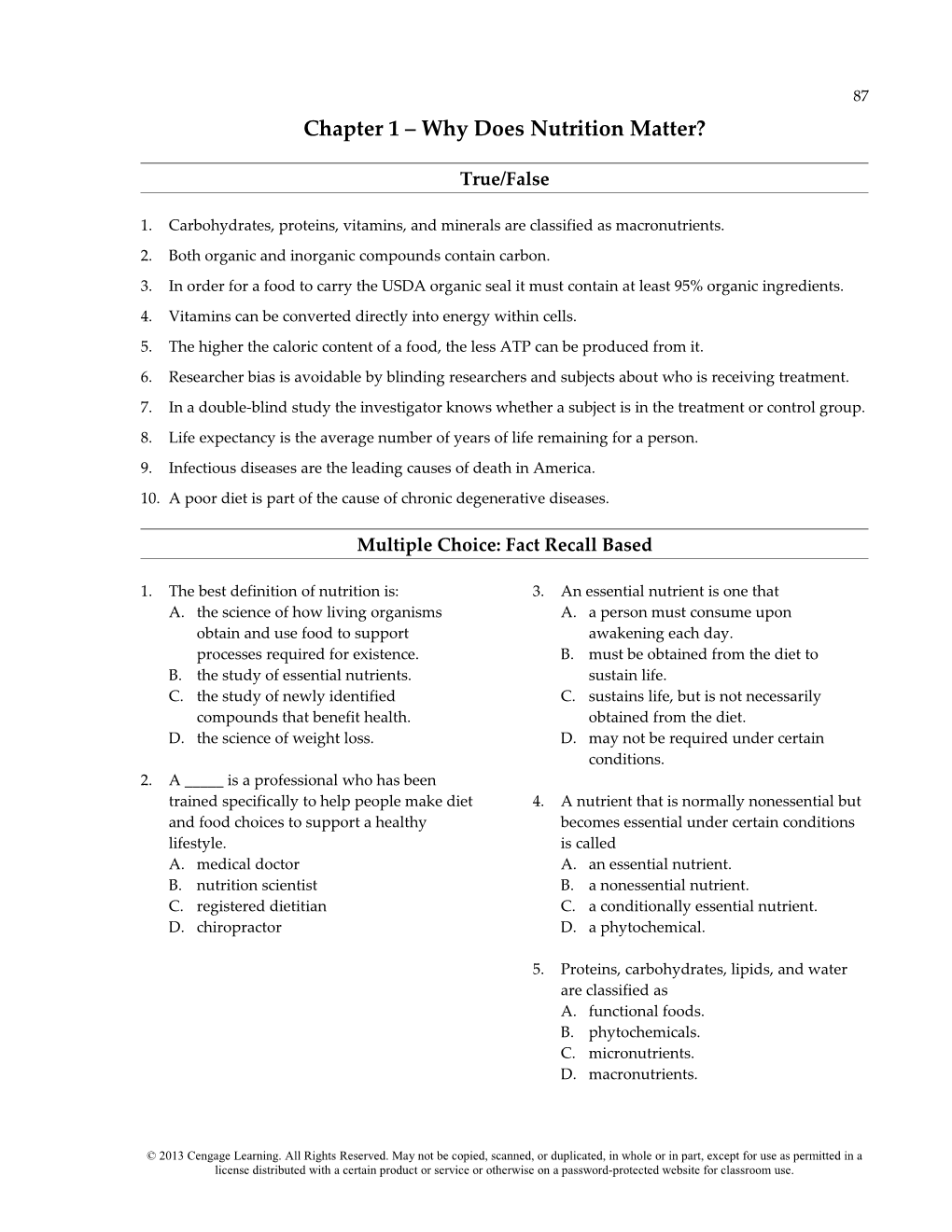 Chapter 1 Why Does Nutrition Matter?