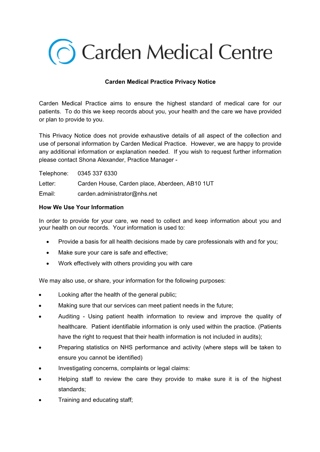 Carden Medical Practice Privacy Notice