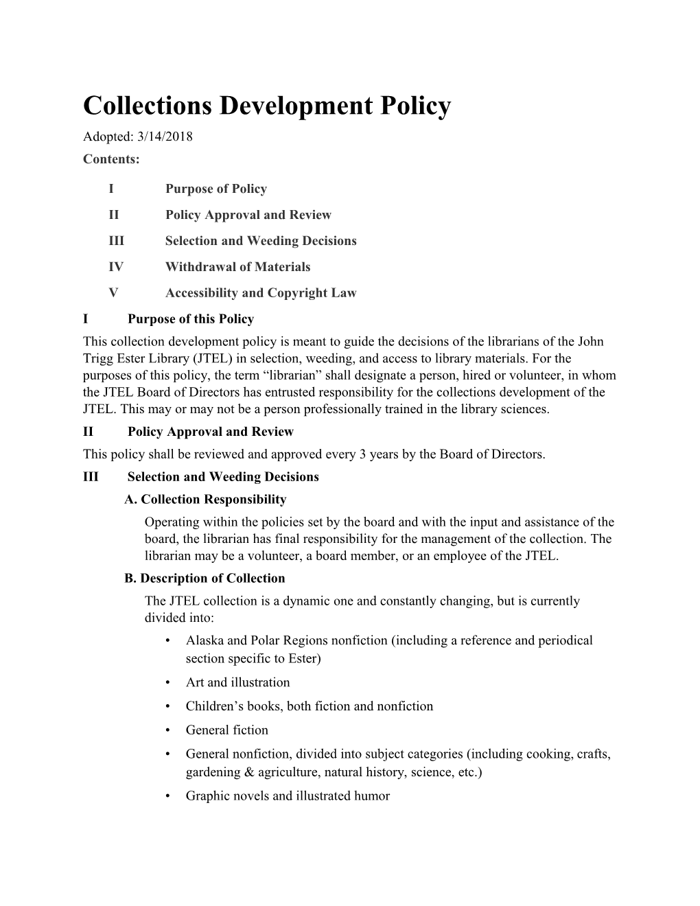 Collections Development Policy