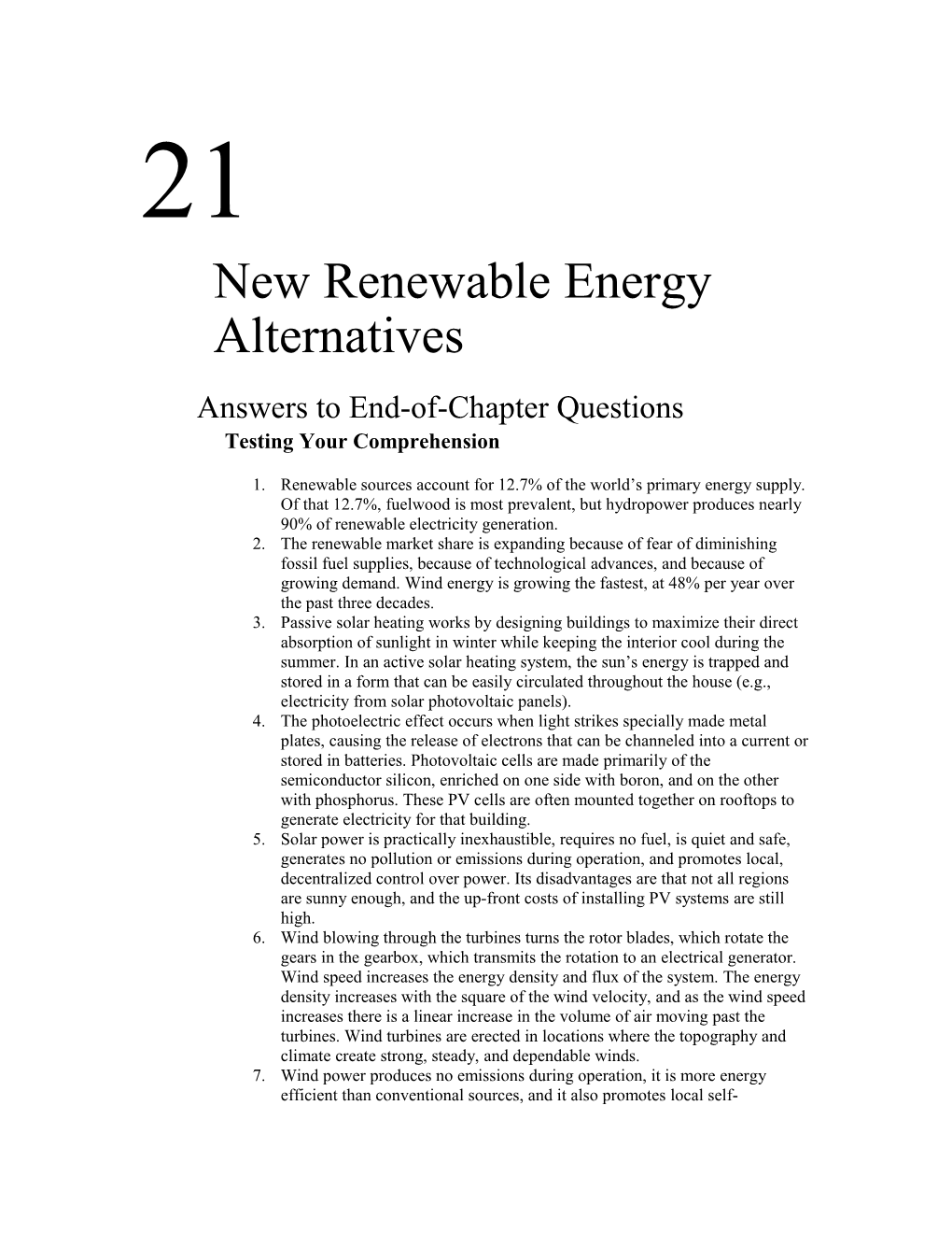 New Renewable Energy Alternatives