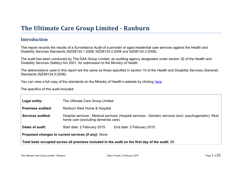 The Ultimate Care Group Limited - Ranburn