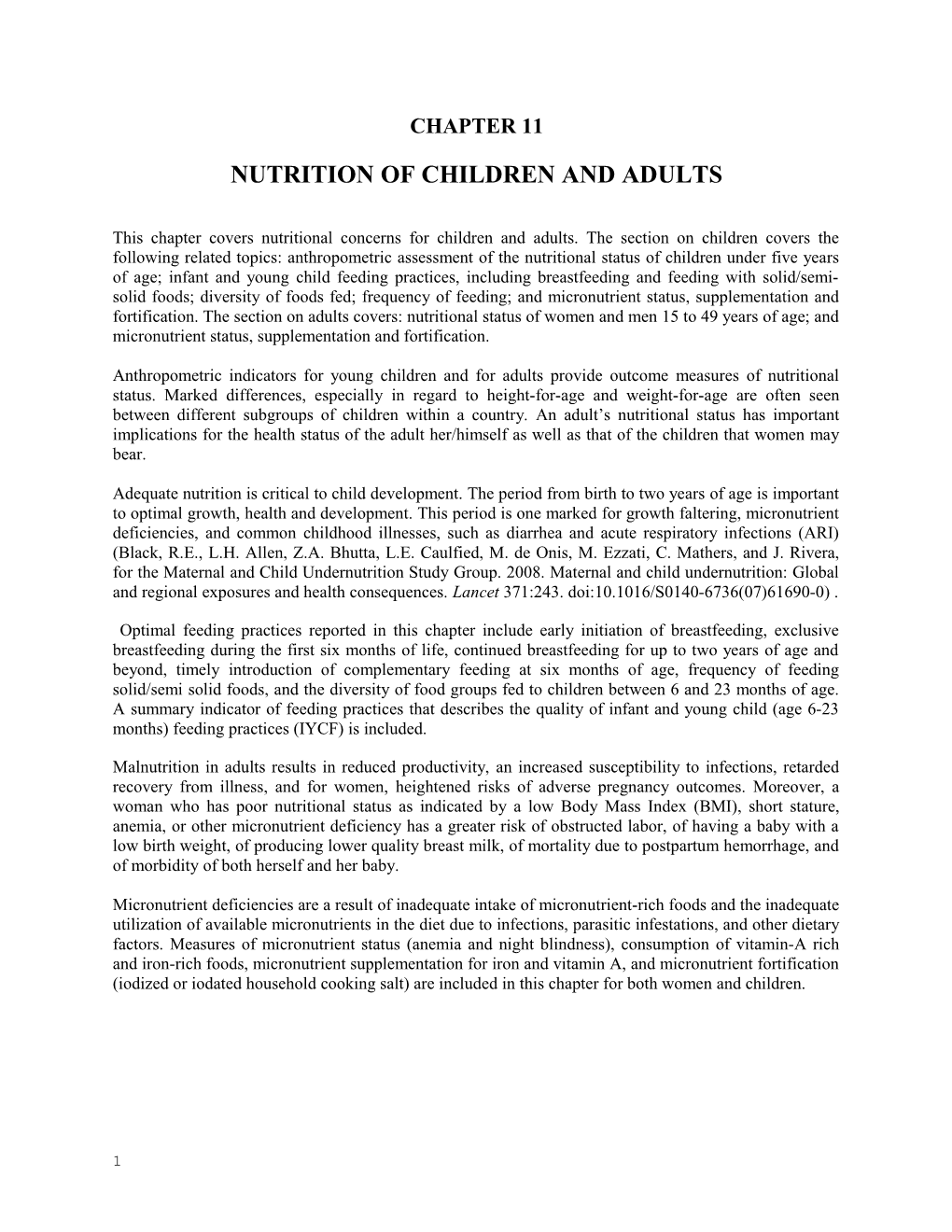 Nutrition of Children and Adults