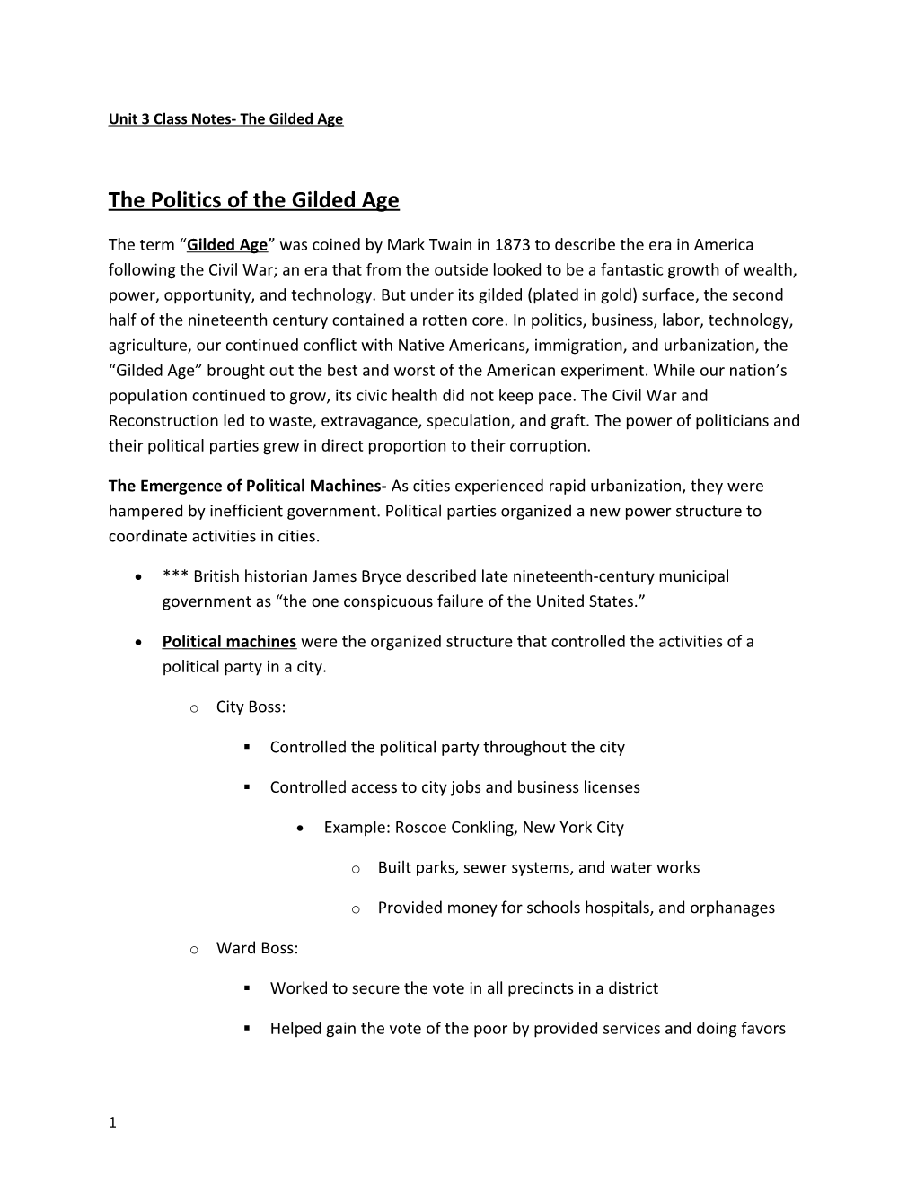 Unit 3 Class Notes- the Gilded Age