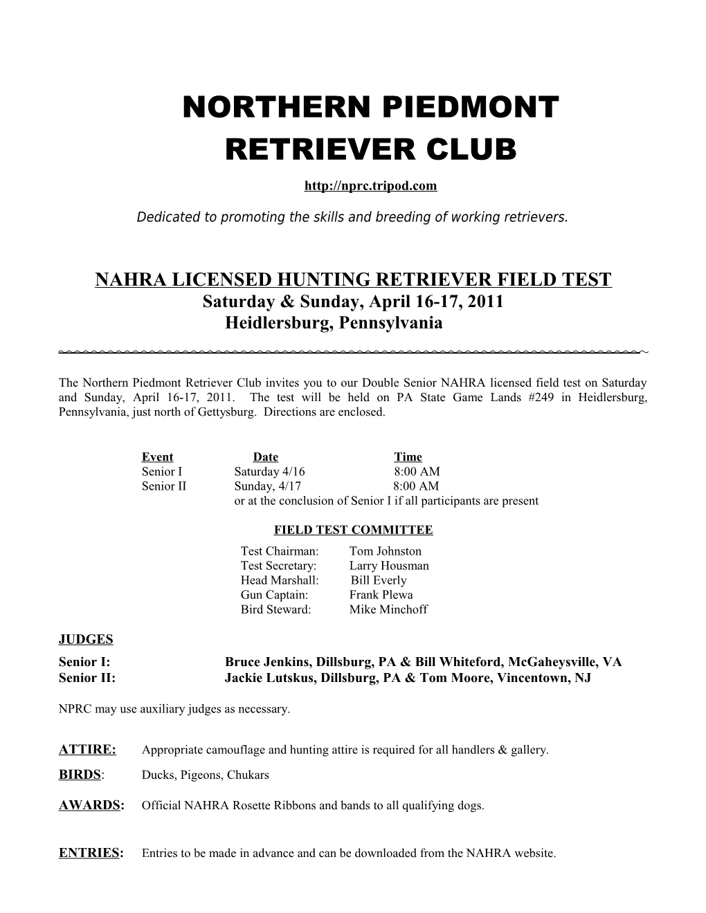 Northern Piedmont Retriever Club
