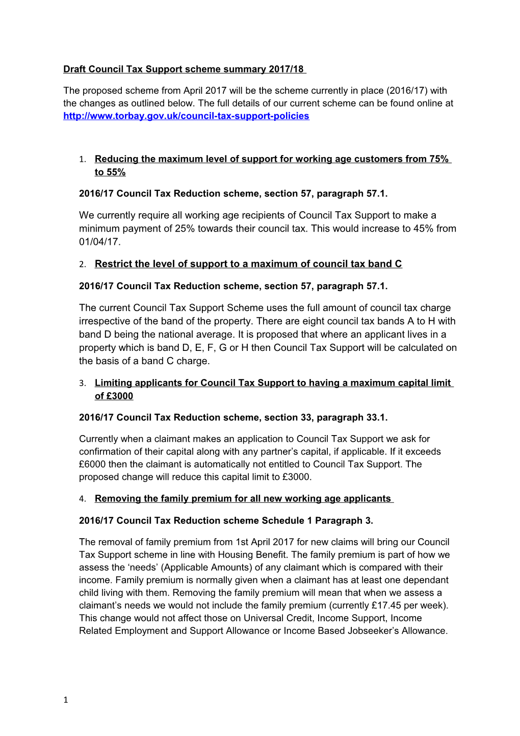 Draft Council Tax Support Scheme Summary 2017/18