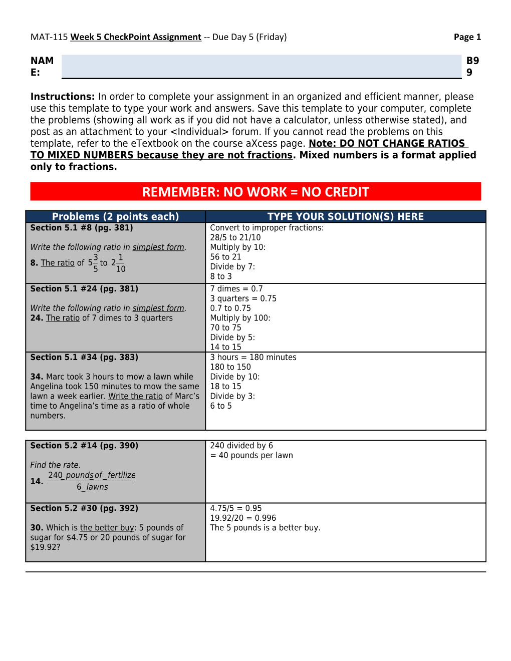 MAT-115 Week 5 Checkpoint Assignment Due Day 5 (Friday)Page 1