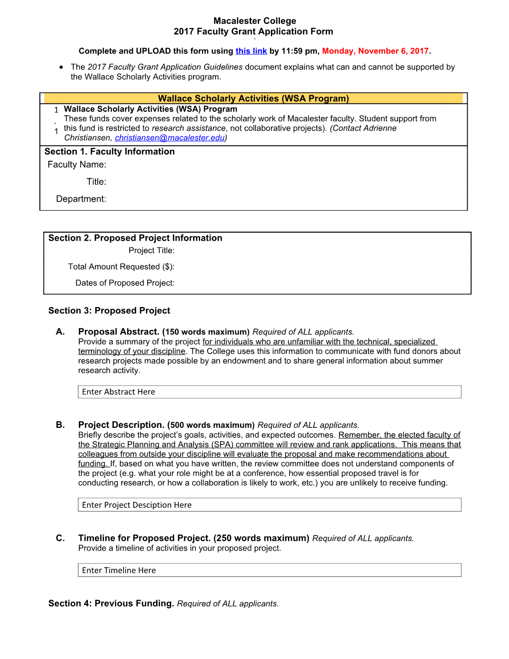 Complete and UPLOAD This Form Using This Link By11:59 Pm, Monday, November 6, 2017