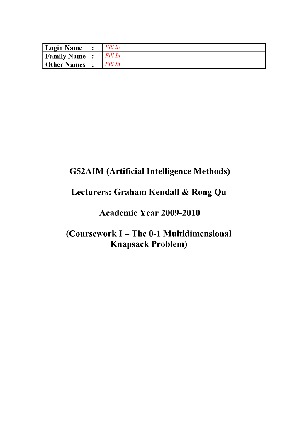 G52AIM (Artificial Intelligence Methods)