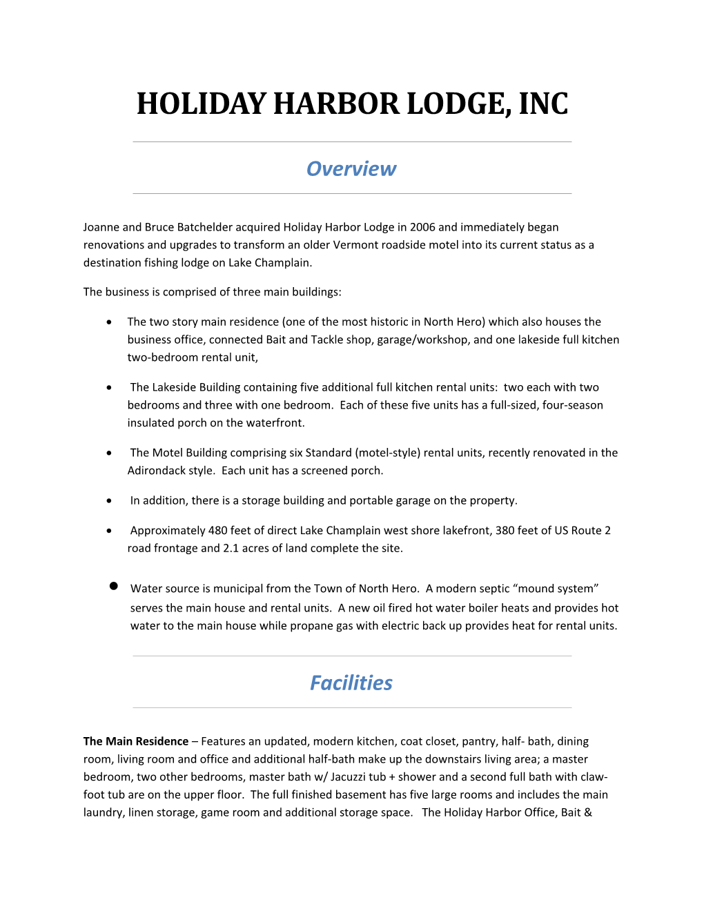 Holiday Harbor Lodge, Inc