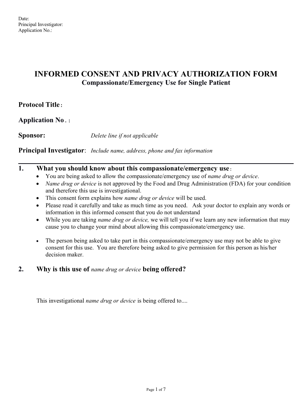 Informed Consent and Privacy Authorization Form