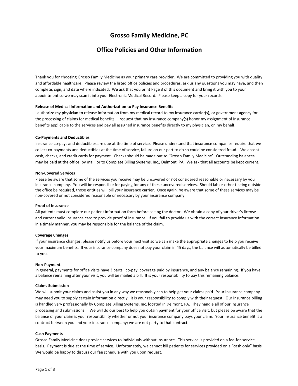 Office Policies and Other Information