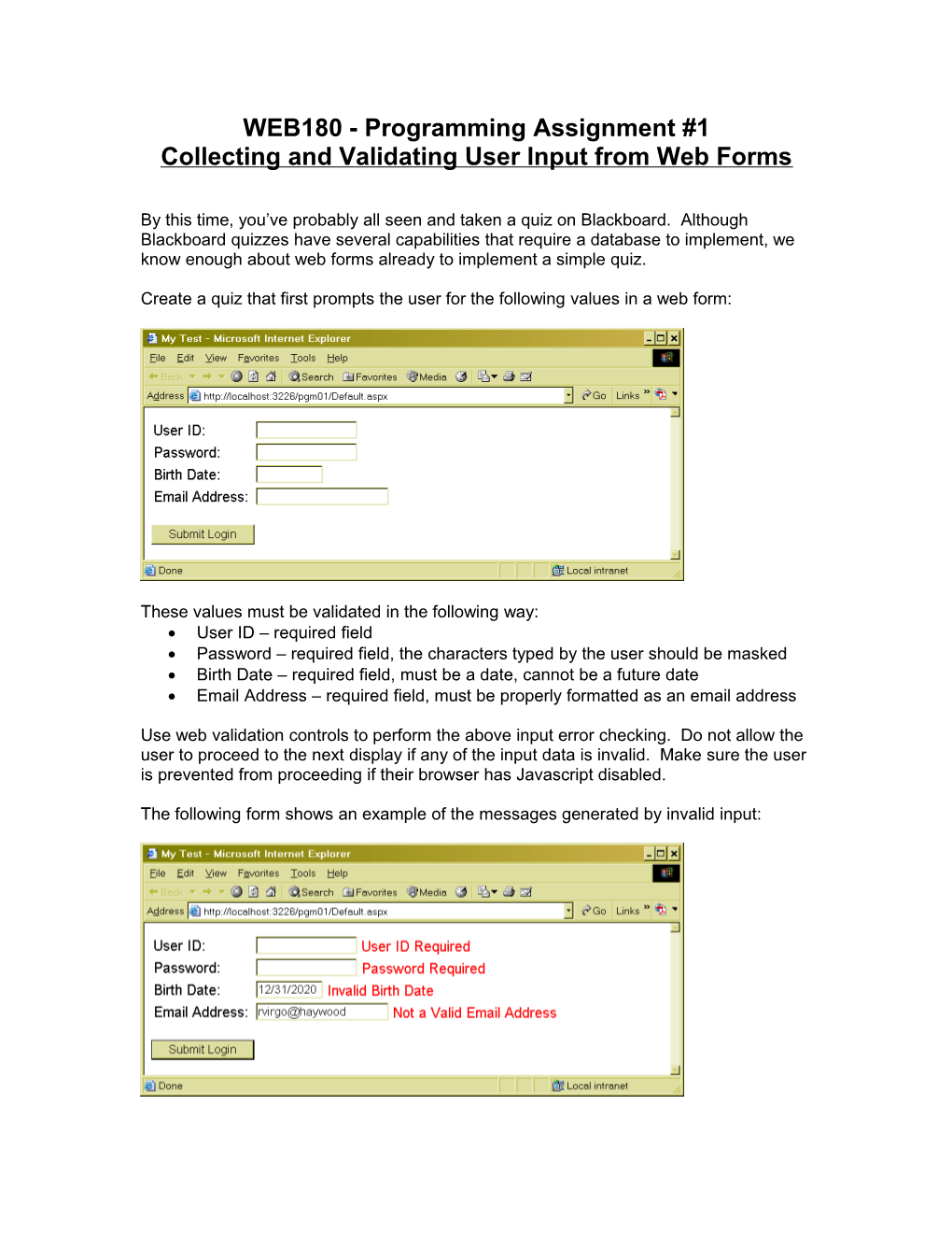 Collecting and Validating User Input from Web Forms