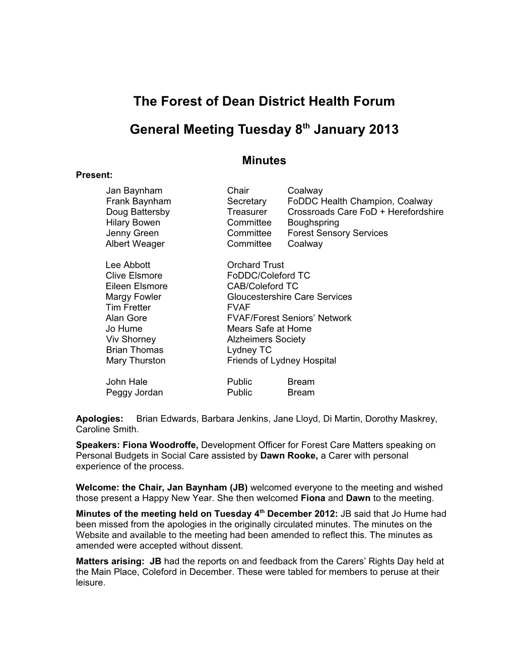 The Forest of Dean District Health Forum