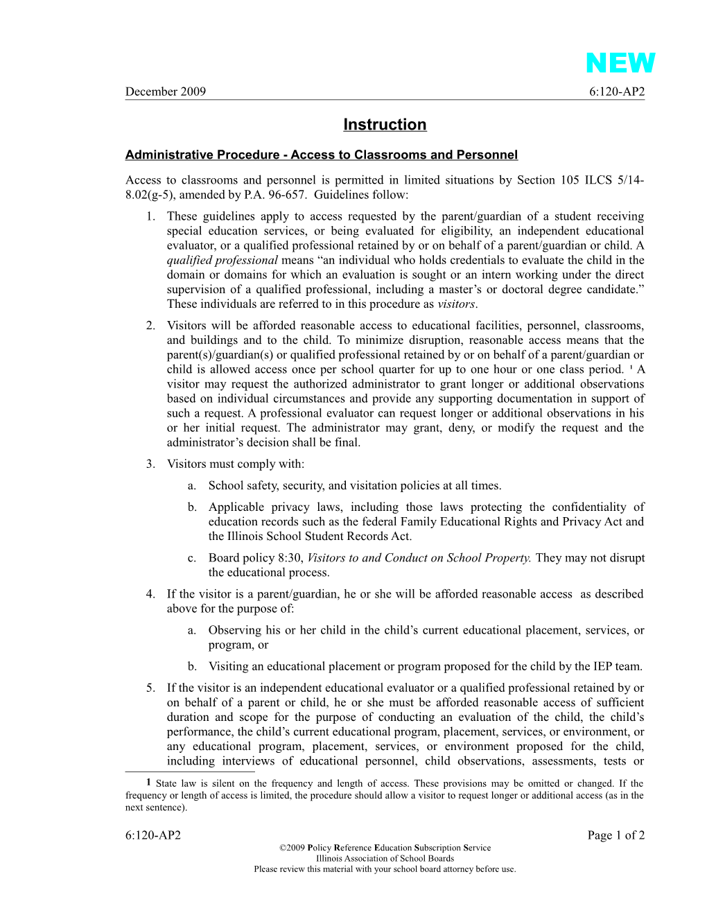 Administrative Procedure -Access to Classrooms and Personnel