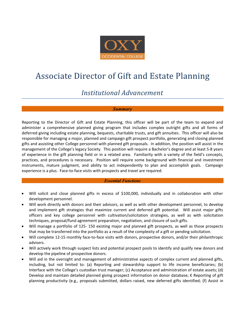 Associate Director of Gift and Estate Planning