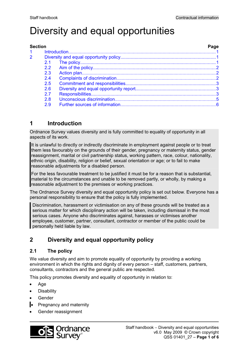 Staff Handbook QSS 01401 27 - Diversity and Equal Opportunities