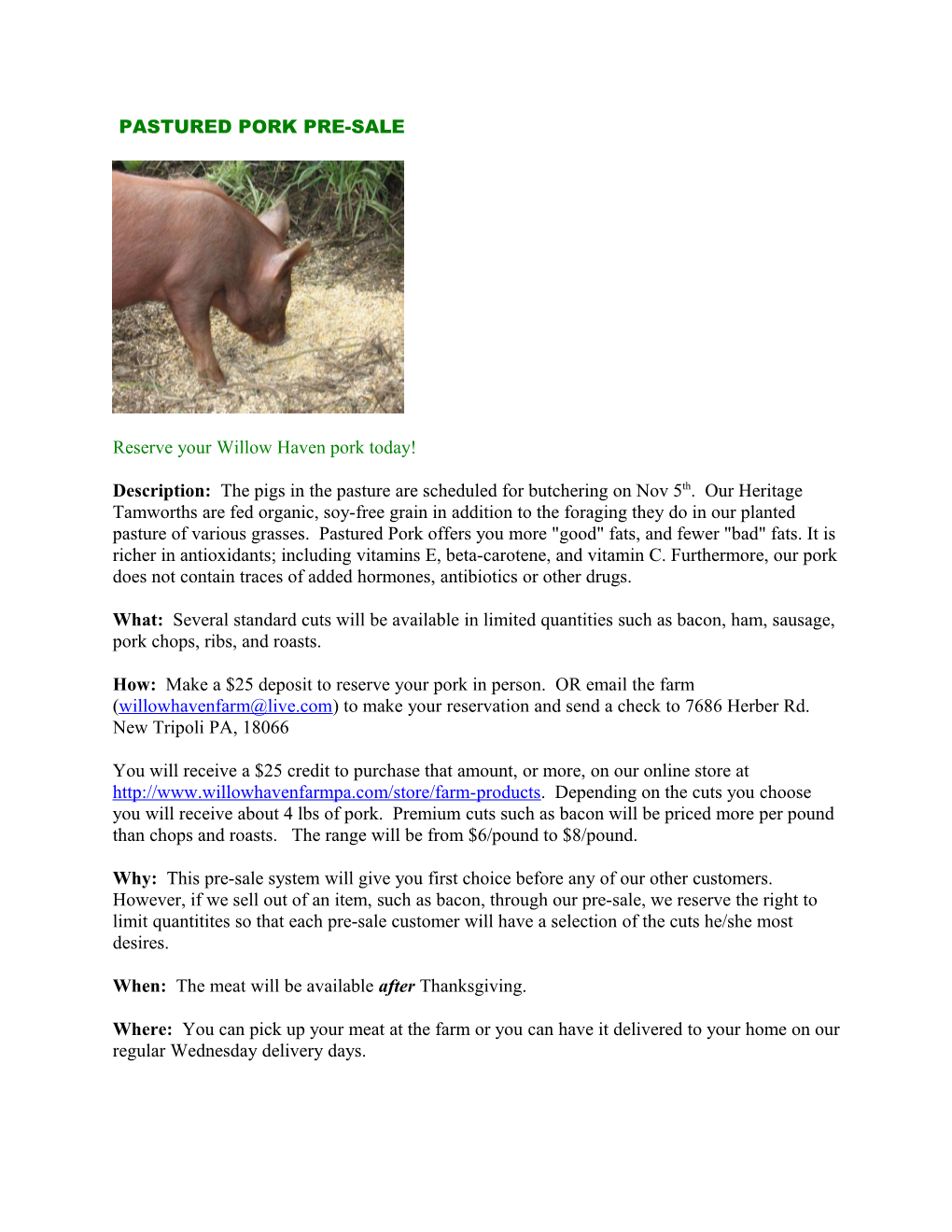 Pastured Pork Pre-Sale