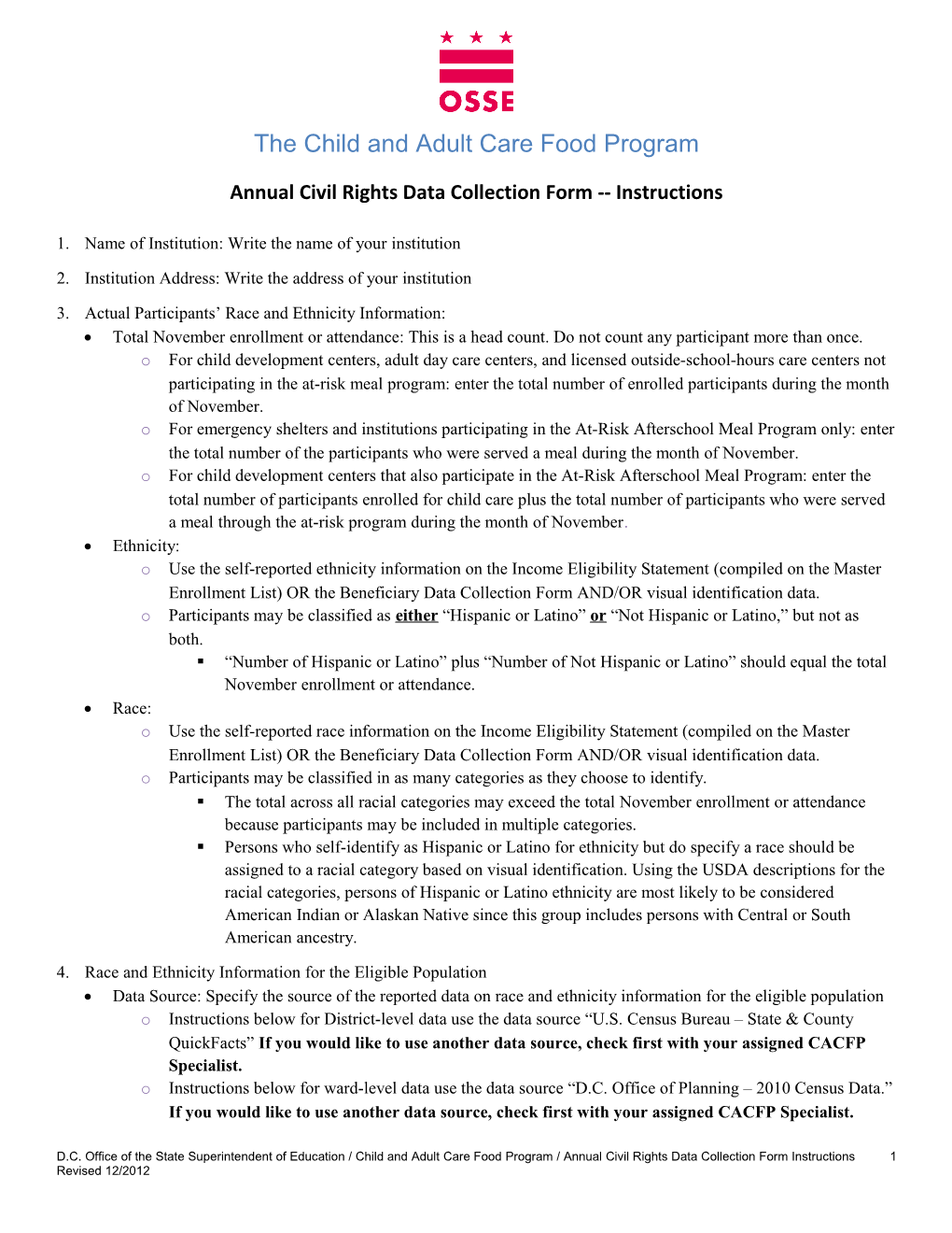 Annual Civil Rights Data Collection Form Instructions