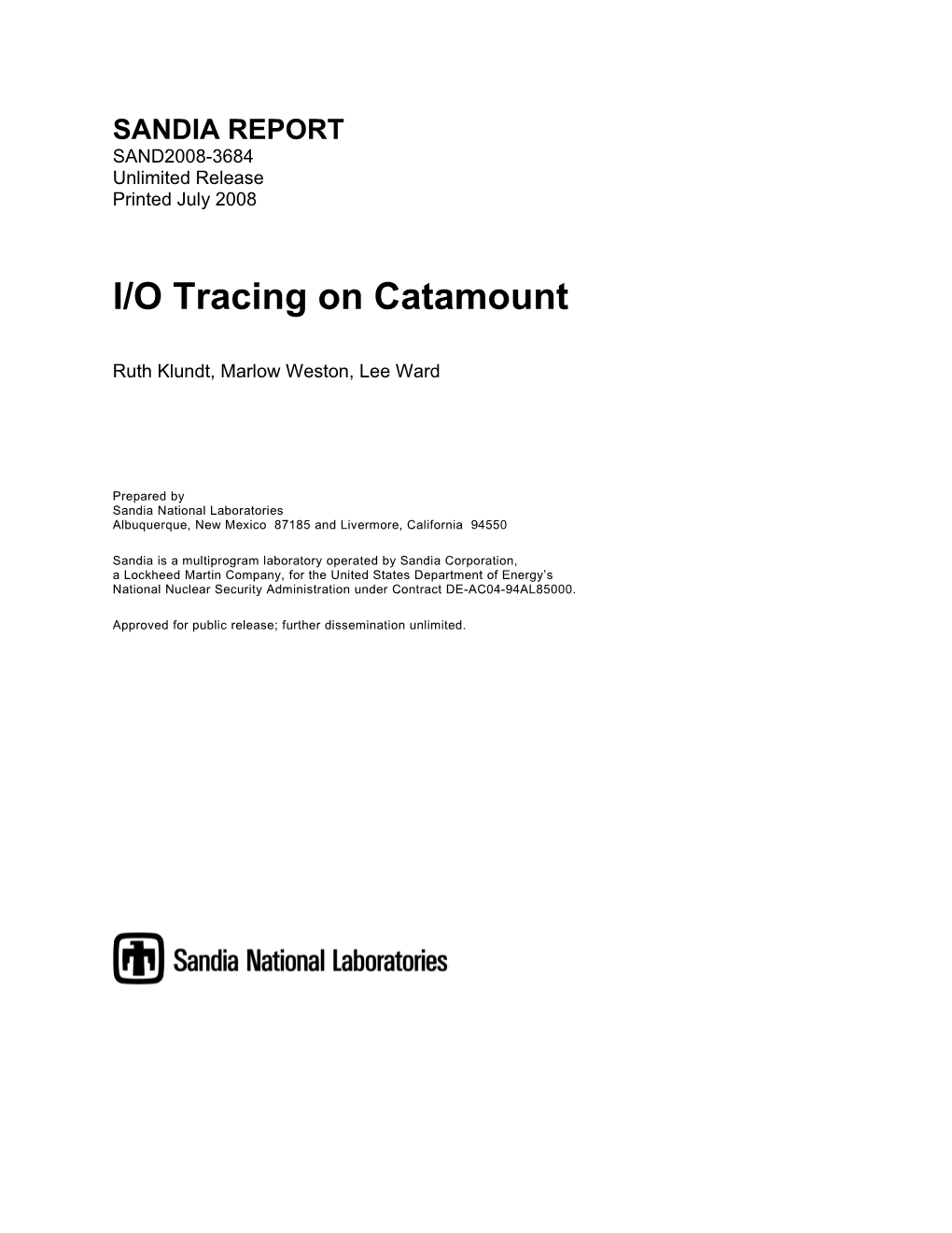 I/O Tracing on Catamount