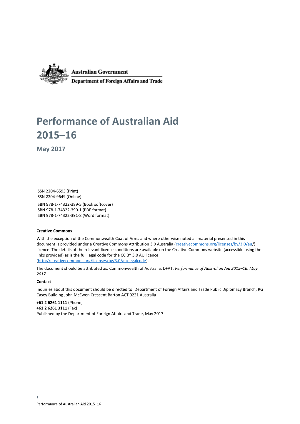 Performance of Australian Aid 2015-16