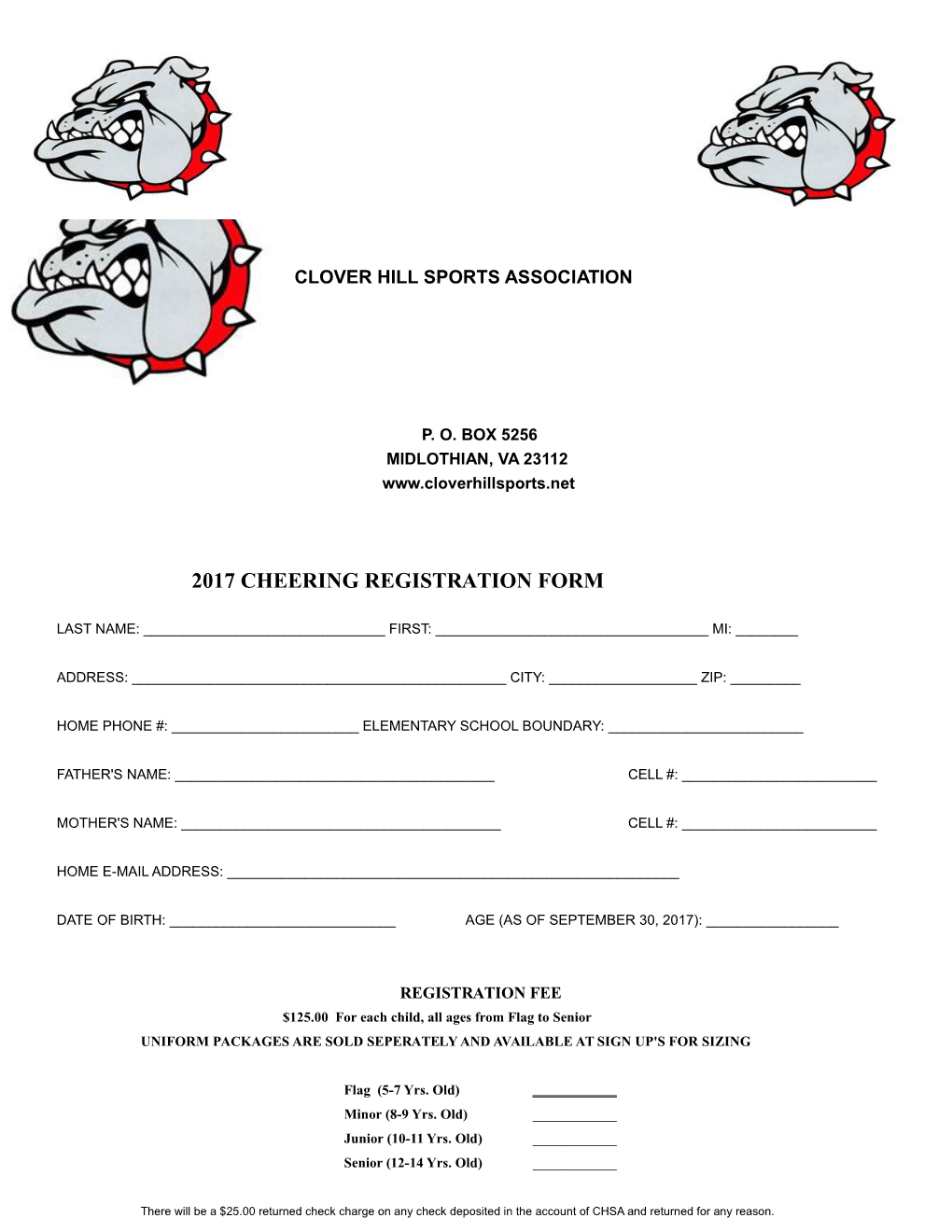 2017 Cheering Registration Form