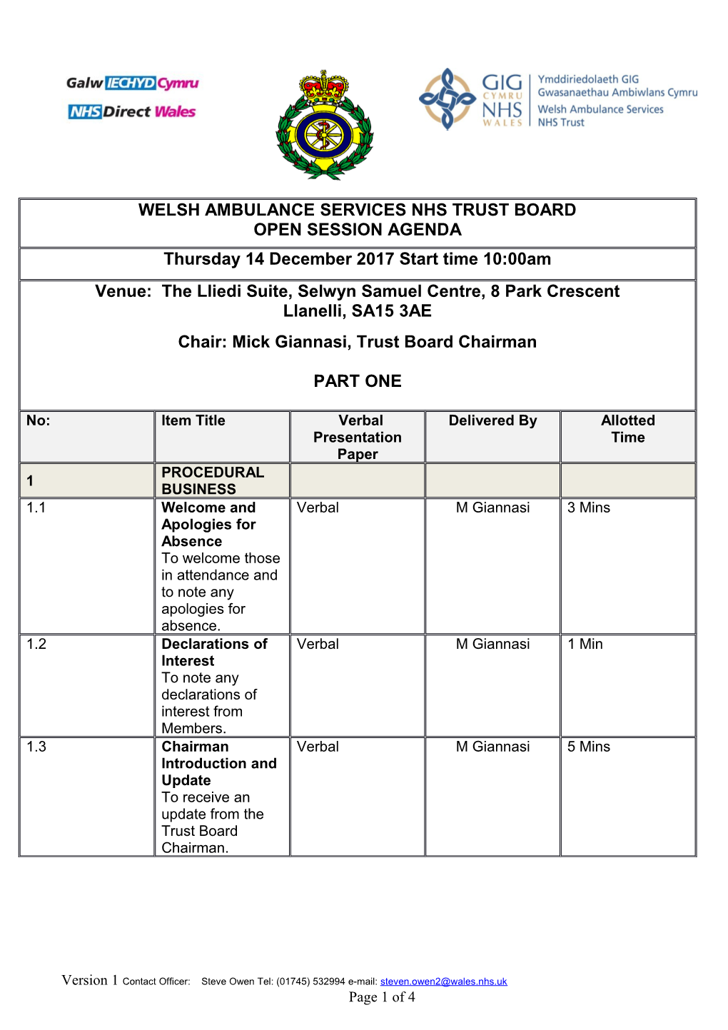 Welsh Ambulance Services Nhs Trust Board