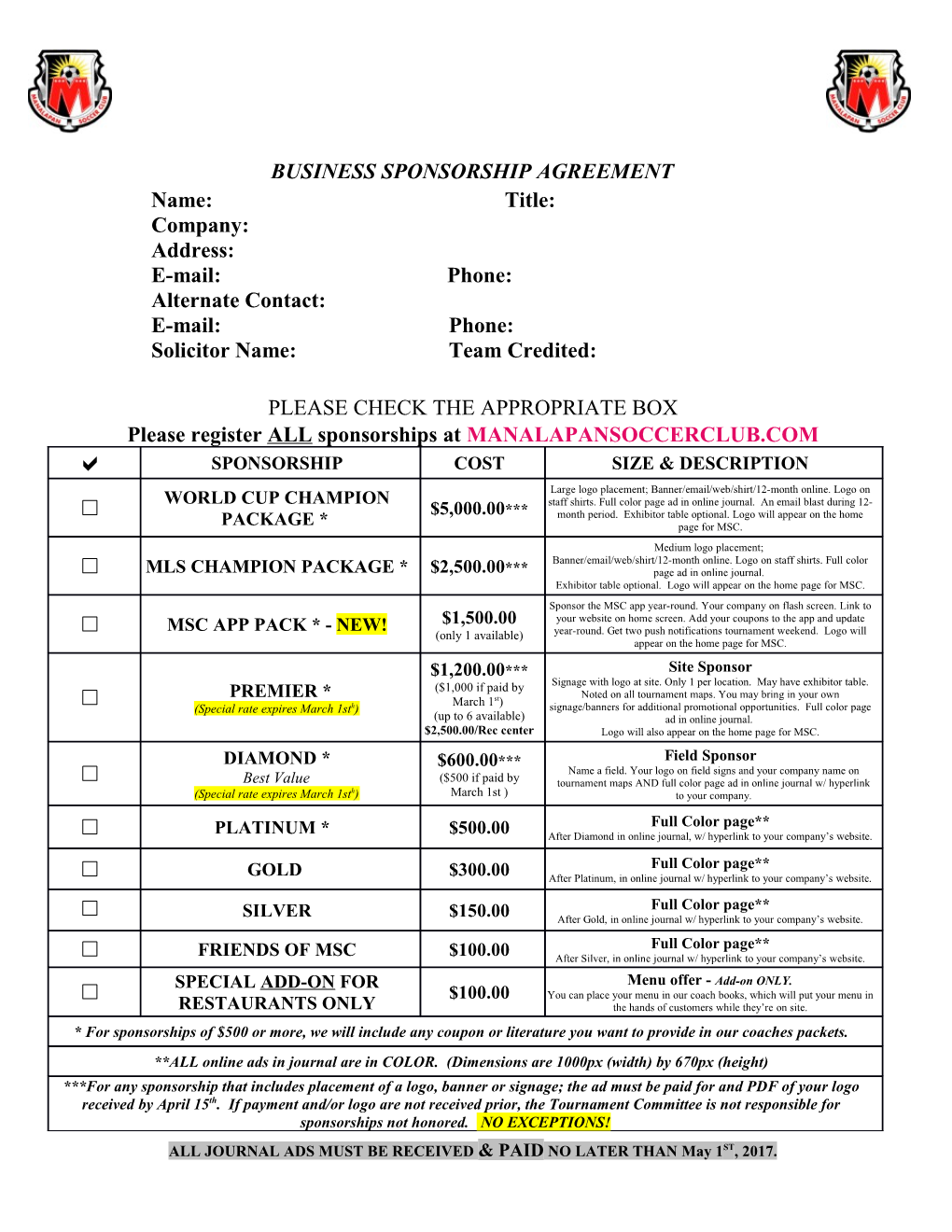 Business Sponsorship Agreement