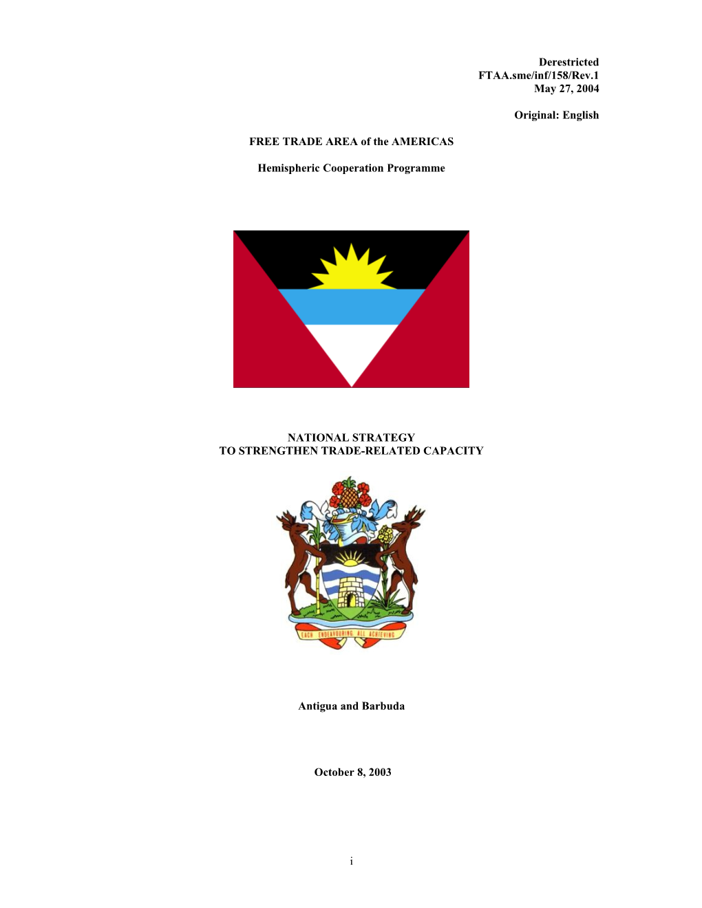 FTAA.Sme/Inf/158/Rev.1 May 27, 2004 Antigua and Barbuda National Strategy to Strengthen