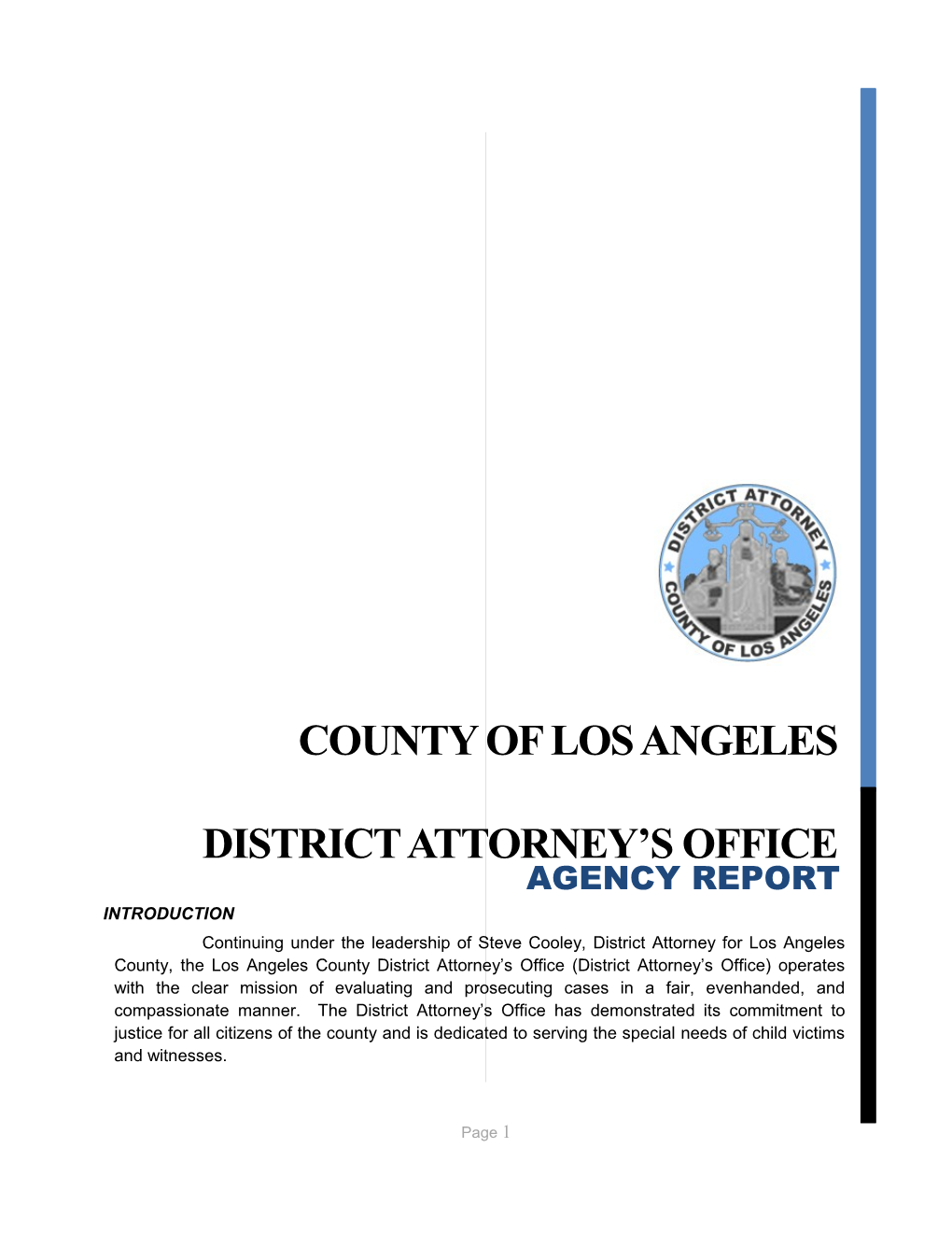 County of LOS ANGELES DISTRICT ATTORNEY S OFFICE REPORT