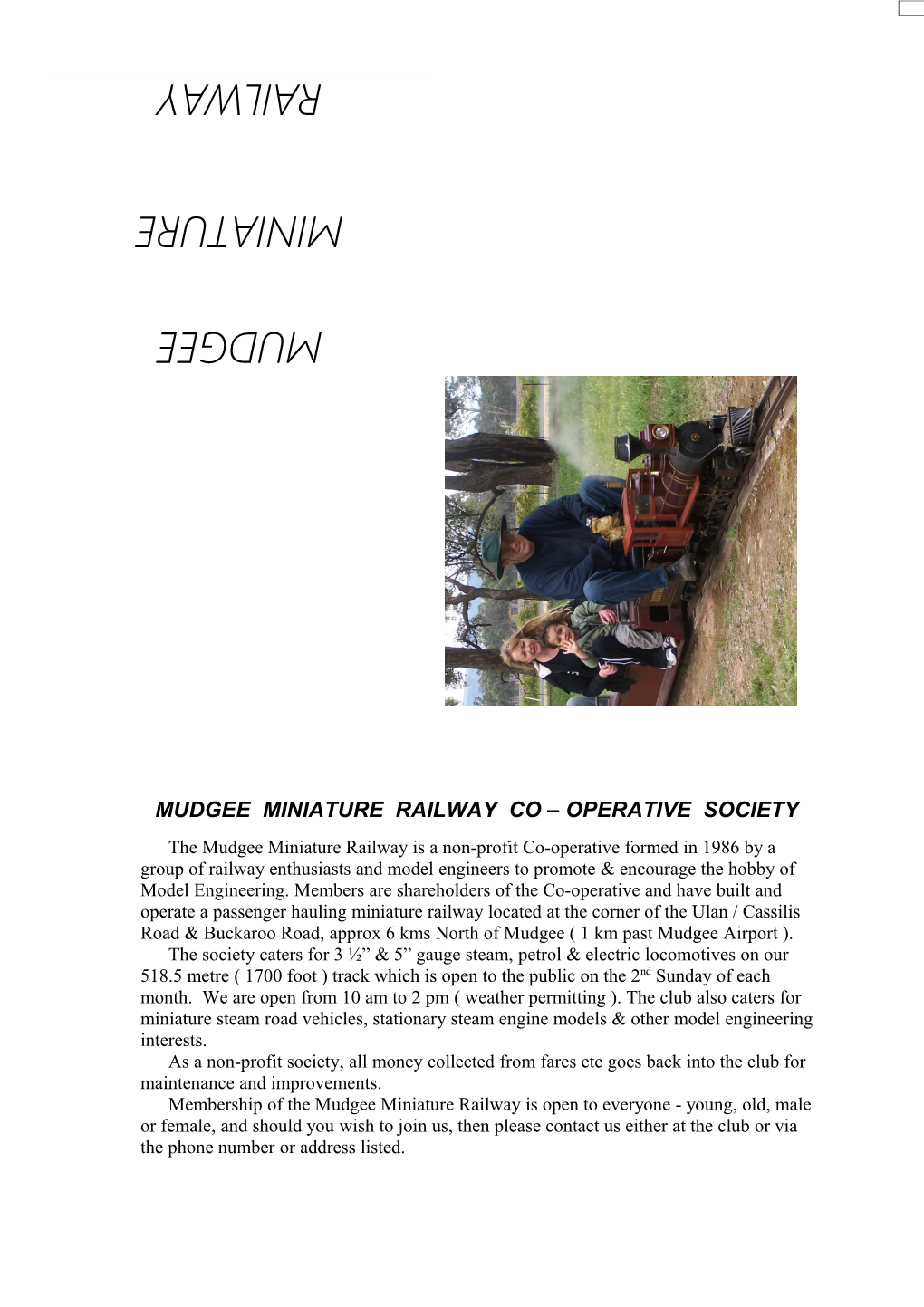 Mudgee Miniature Railway Co Operative Society