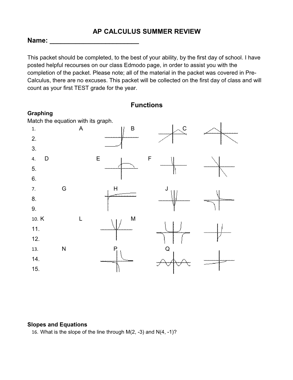 Ap Calculus Summer Review