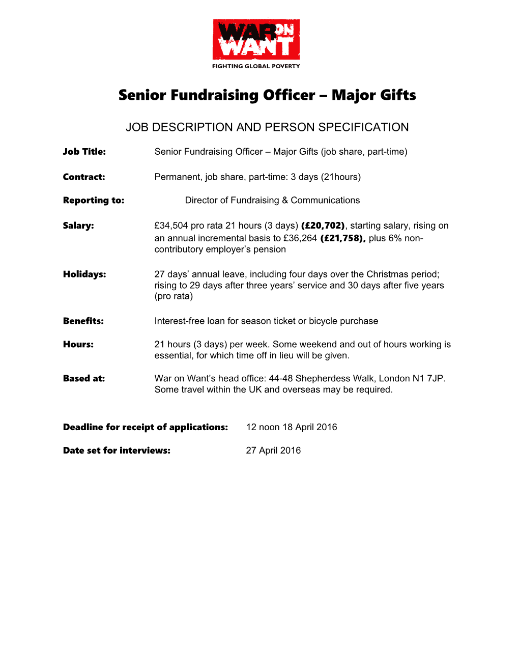 Senior Fundraising Officer Major Gifts