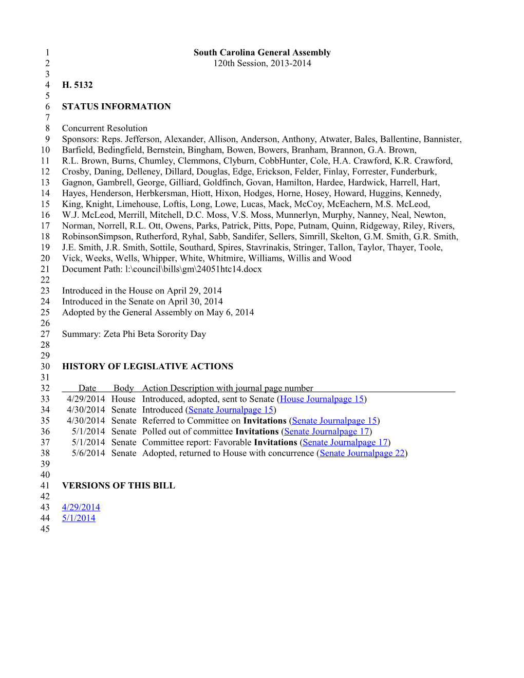 2013-2014 Bill 5132: Zeta Phi Beta Sorority Day - South Carolina Legislature Online