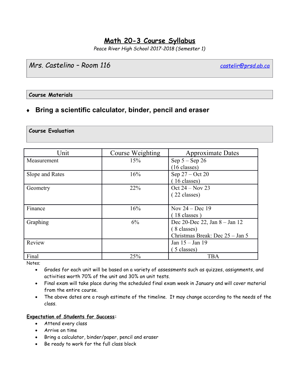 Math 20-3 Course Syllabus