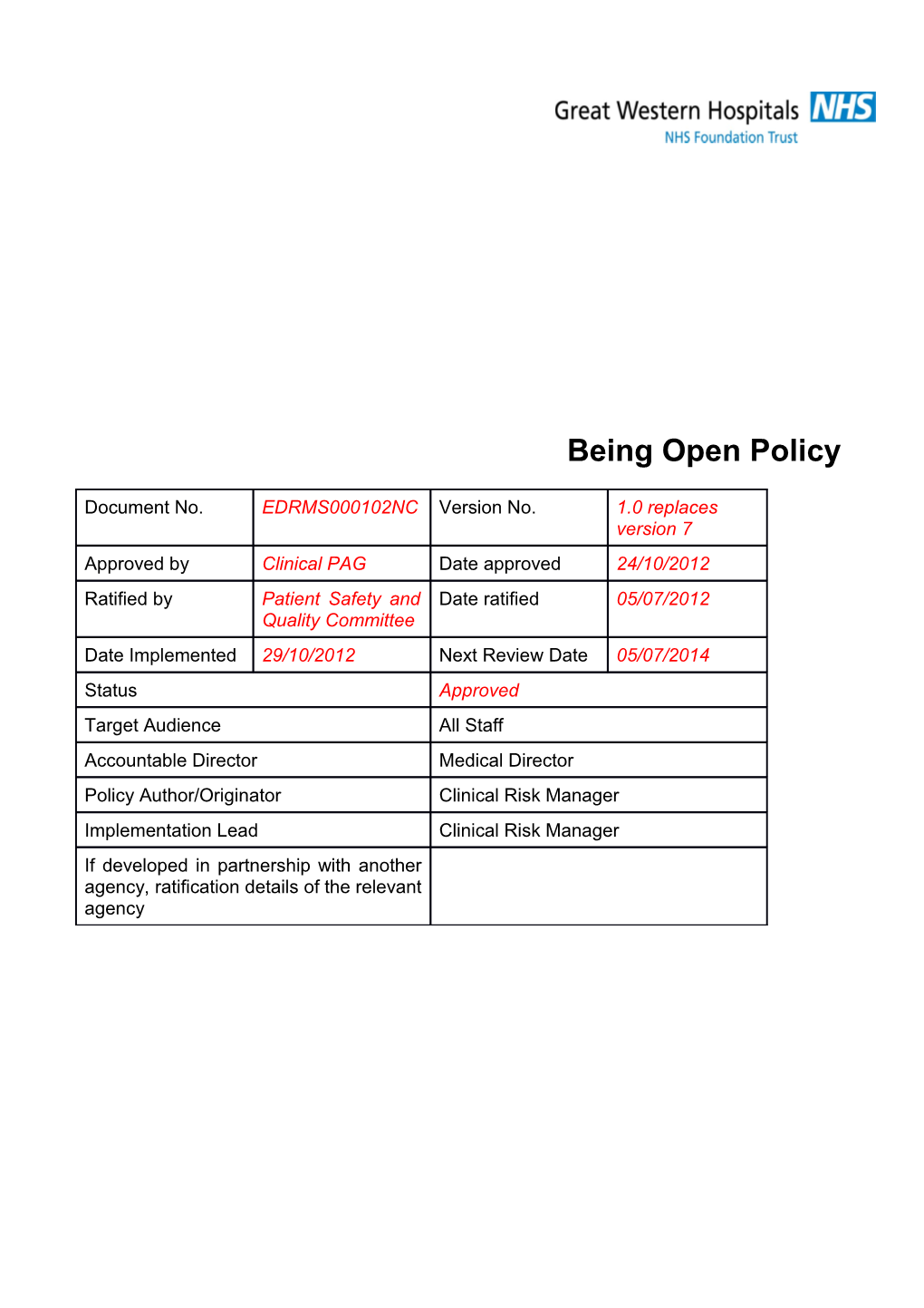 Being Open Policy