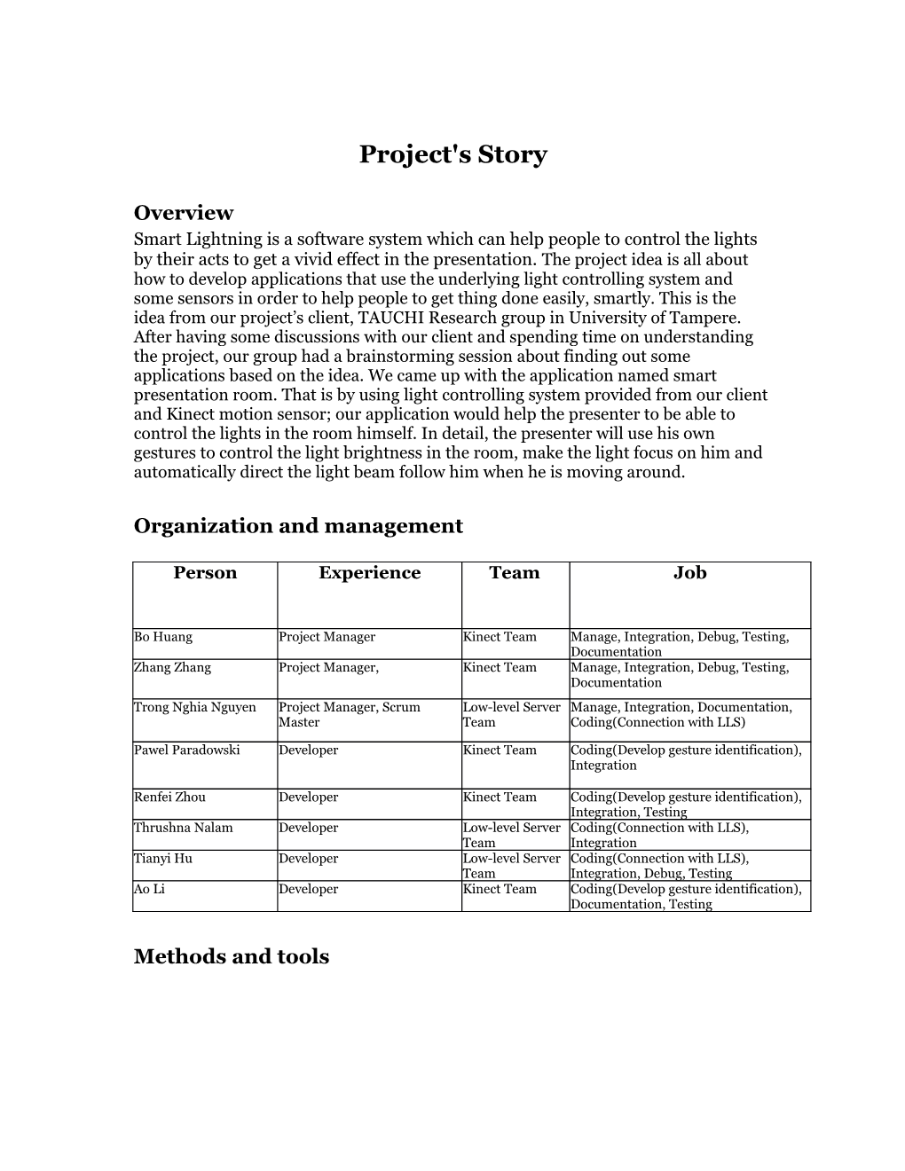 Project's Story
