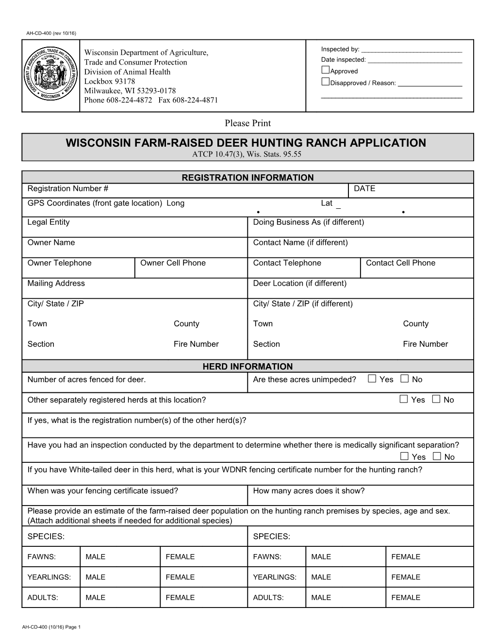 Wisconsin Hunting Preserve Application