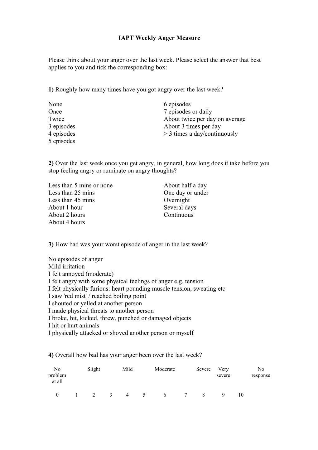 IAPT Weekly Anger Measure