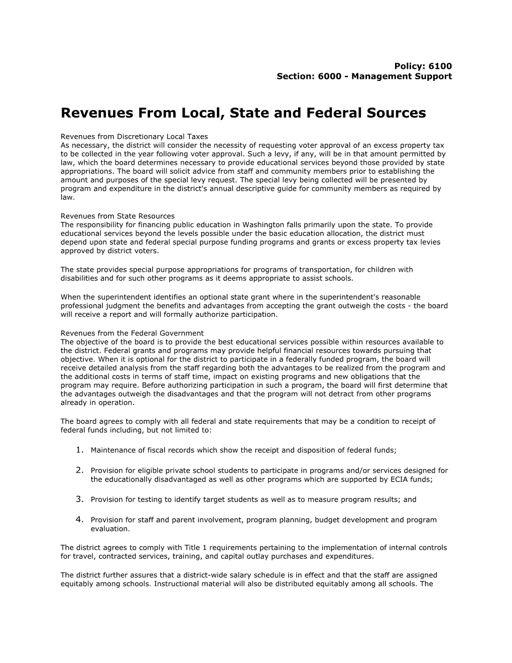 Revenues from Local, State and Federal Sources