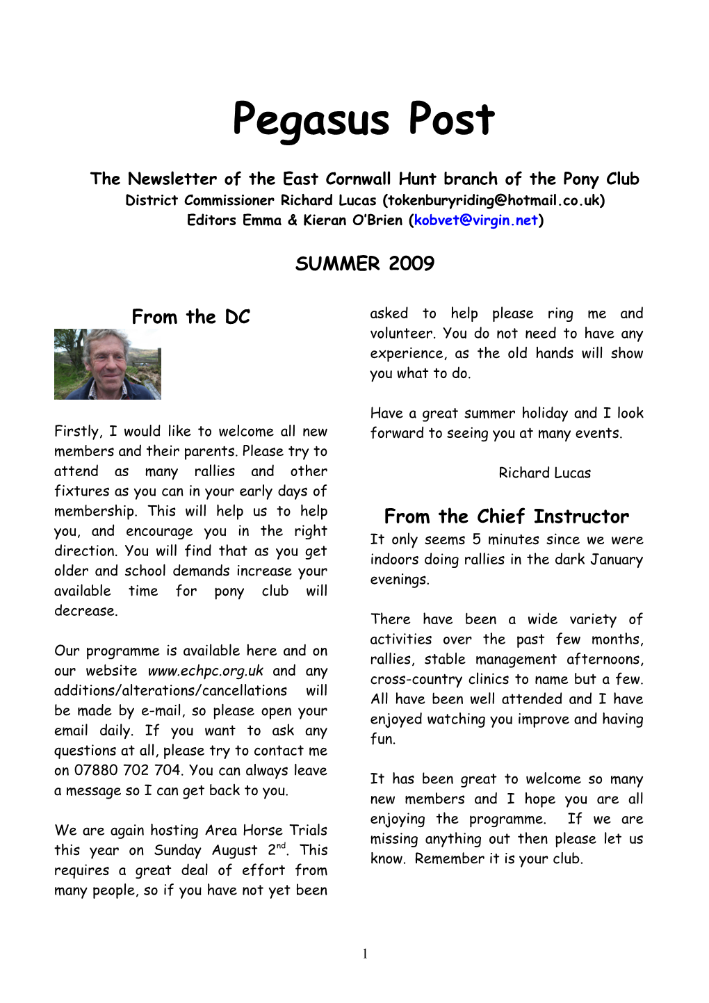 The Newsletter of the East Cornwall Hunt Branch of the Pony Club