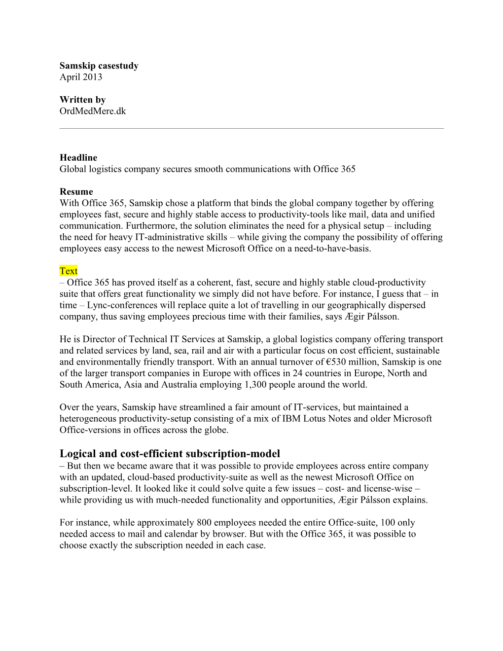 Case Study Draft Template, Updated October 2004