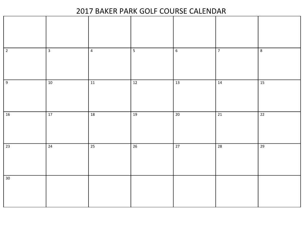 2017 Baker Park Golf Course Calendar