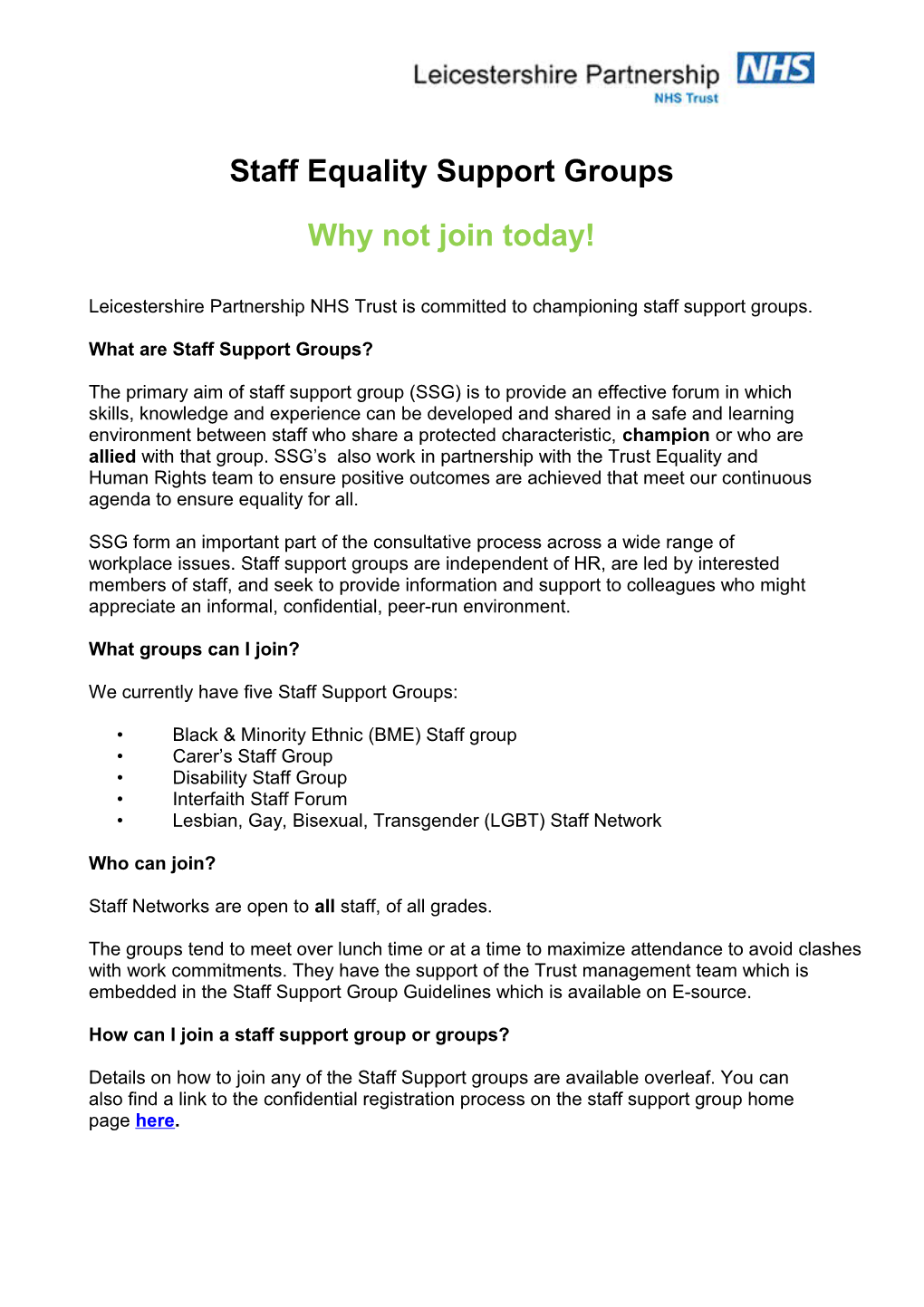 Staff Equality Support Groups